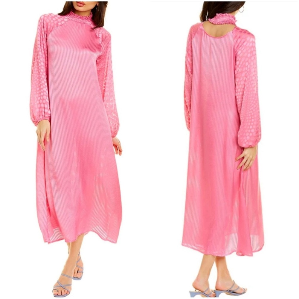 Host & Var Women’s Polka Dot High Neck Midi Dress Pink Size Medium